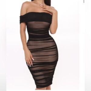 Fashion Nova Black Off-Shoulder Midi Dress